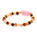 Baltic Amber Teething Bracelet with Rose Quartz. Baroque 4mm - LE459-S