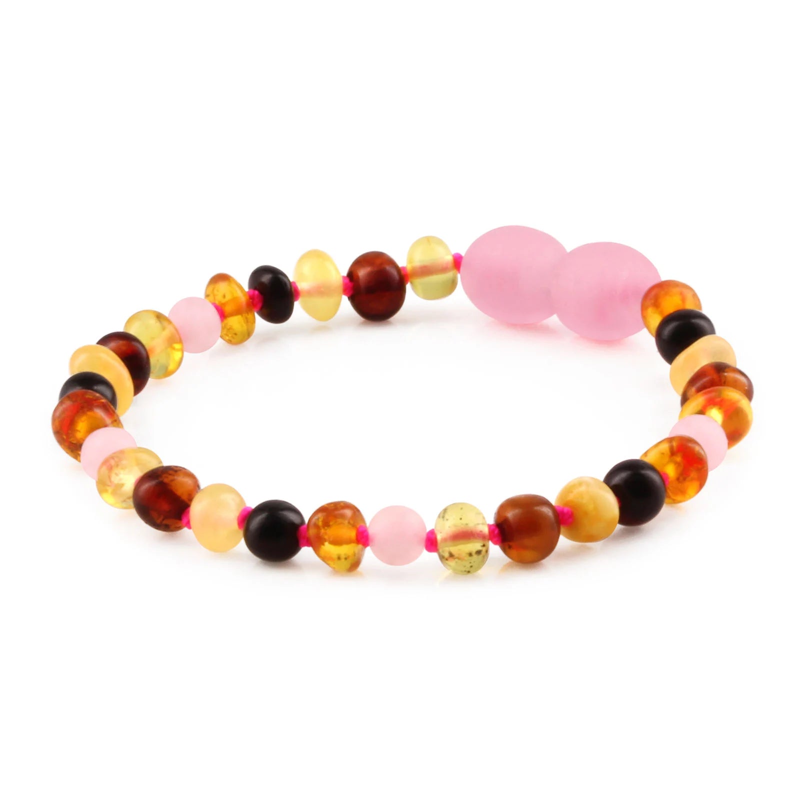 Baltic Amber Teething Bracelet with Rose Quartz. Baroque 4mm - LE459-S