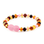 Baltic Amber Teething Bracelet with Rose Quartz. Baroque 4mm - LE459-S