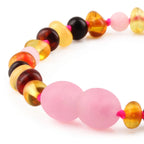 Baltic Amber Teething Bracelet with Rose Quartz. Baroque 4mm - LE459-S