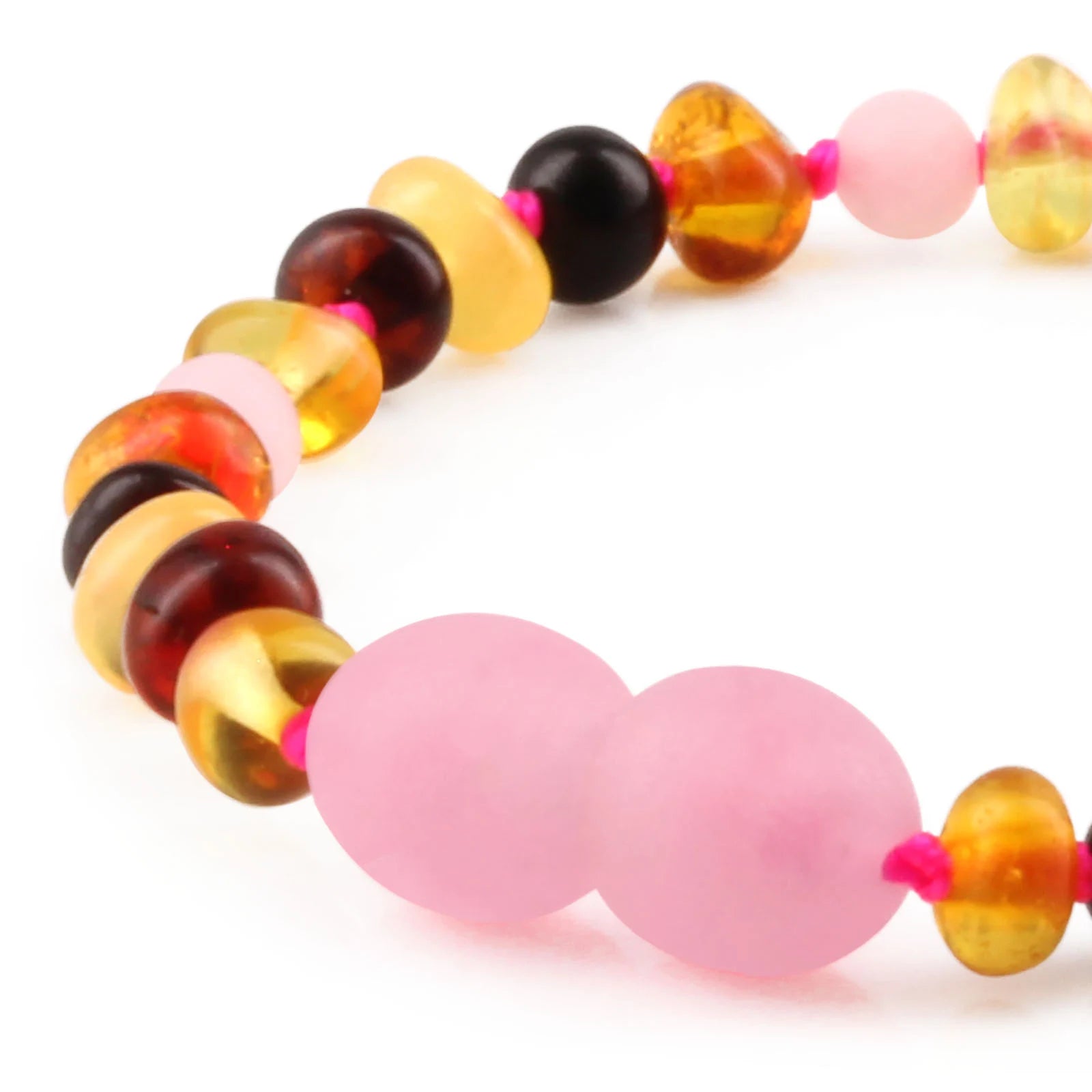 Baltic Amber Teething Bracelet with Rose Quartz. Baroque 4mm - LE459-S