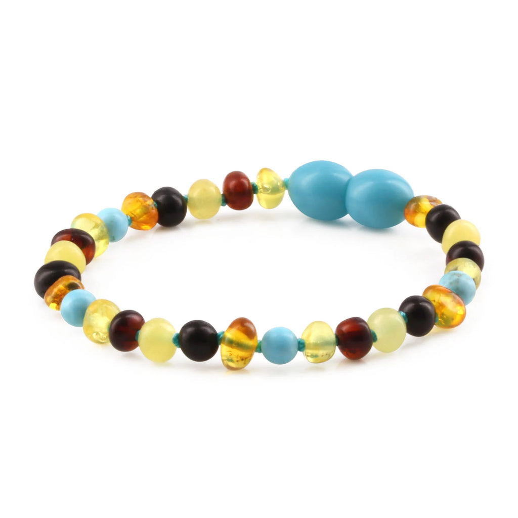 Baltic Amber Teething Bracelet with Turquoise. Baroque 4mm - LE465-S