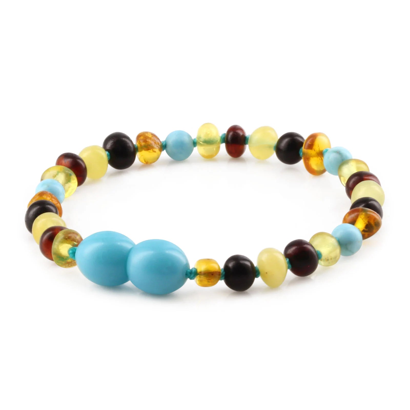 Baltic Amber Teething Bracelet with Turquoise. Baroque 4mm - LE465-S