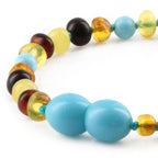 Baltic Amber Teething Bracelet with Turquoise. Baroque 4mm - LE465-S