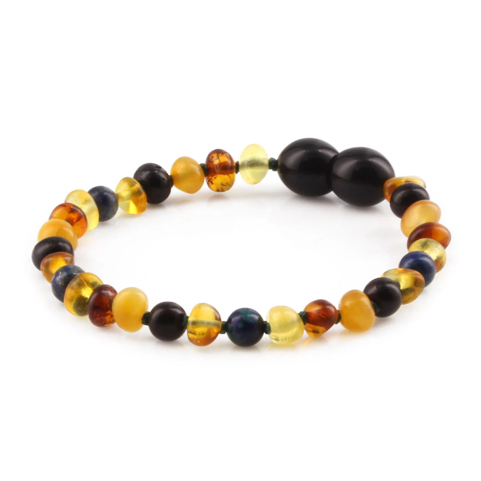 Baltic Amber Teething Bracelet with Azurite. Baroque 4mm - LE467 V2