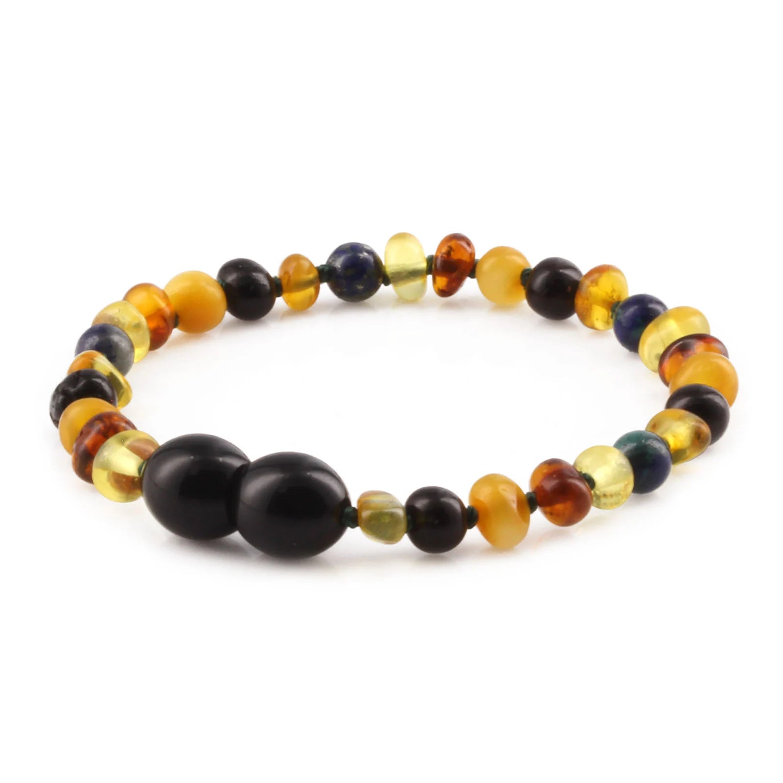 Baltic Amber Teething Bracelet with Azurite. Baroque 4mm - LE467 V2