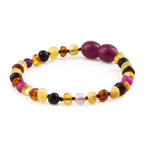 Baltic Amber Teething Bracelet with Pink Lace Agate. Baroque 4mm - LE458-S