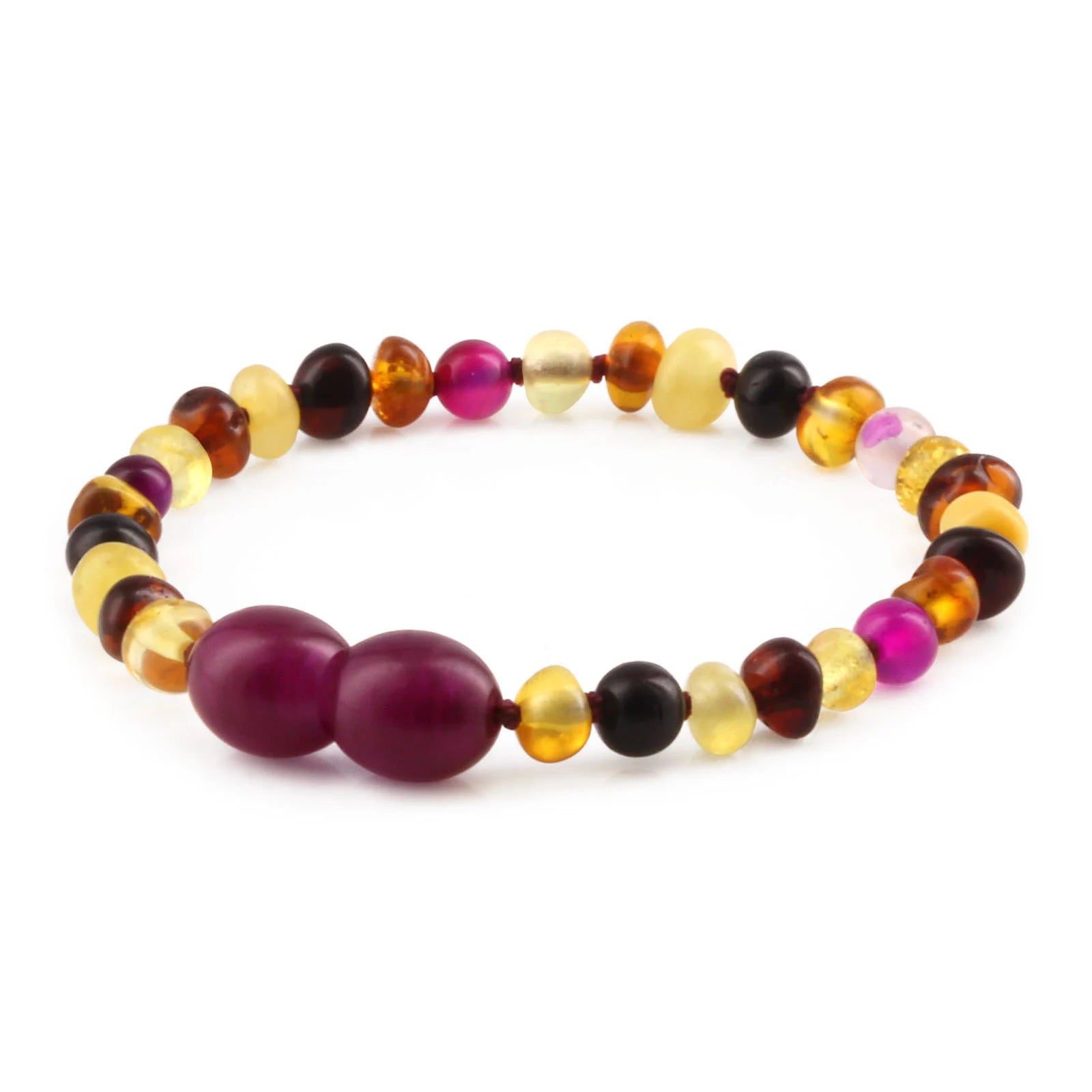 Baltic Amber Teething Bracelet with Pink Lace Agate. Baroque 4mm - LE458-S