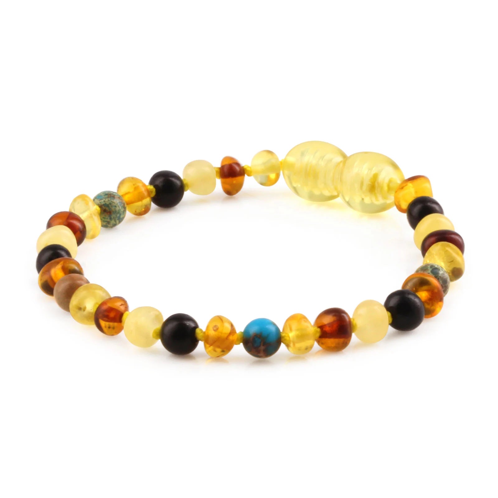 Baltic Amber Teething Bracelet with Lake Blue Imperial Jasper. Baroque 4mm - LE474-S