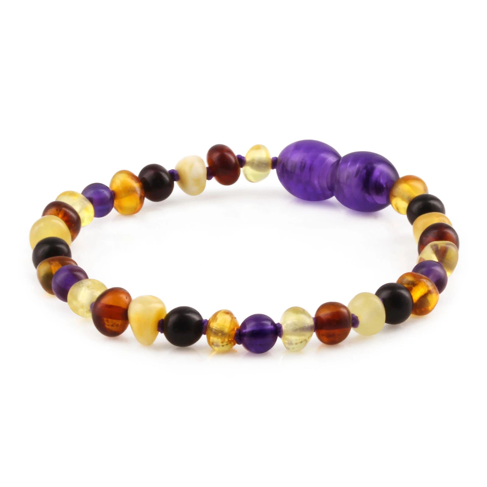 Baltic Amber Teething Bracelet with Amethyst. Baroque 4mm - LE515 V2