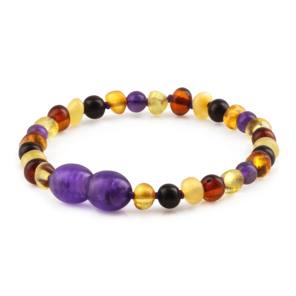 Baltic Amber Teething Bracelet with Amethyst. Baroque 4mm - LE515 V2