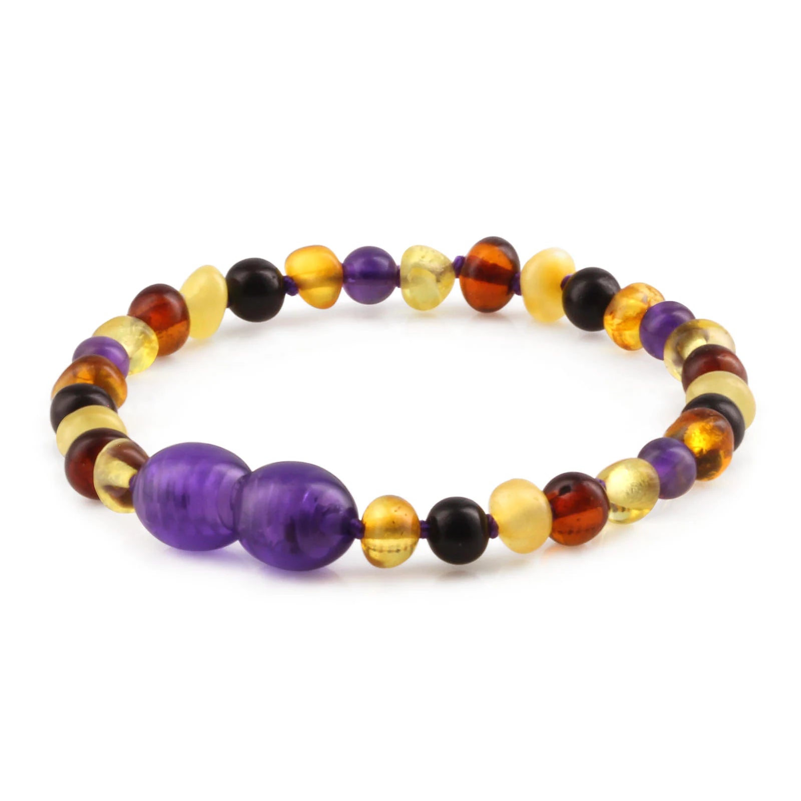 Baltic Amber Teething Bracelet with Amethyst. Baroque 4mm - LE515 V2