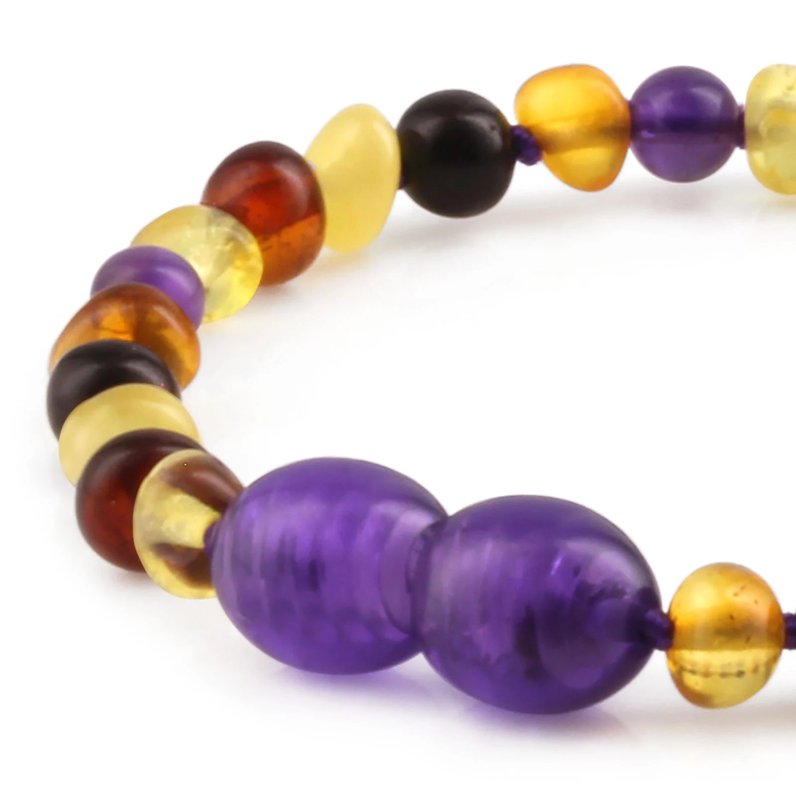 Baltic Amber Teething Bracelet with Amethyst. Baroque 4mm - LE515 V2