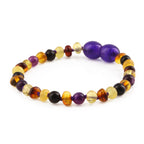 Baltic Amber Teething Bracelet with Purple Tiger Eye. Baroque 4mm - LE554-S