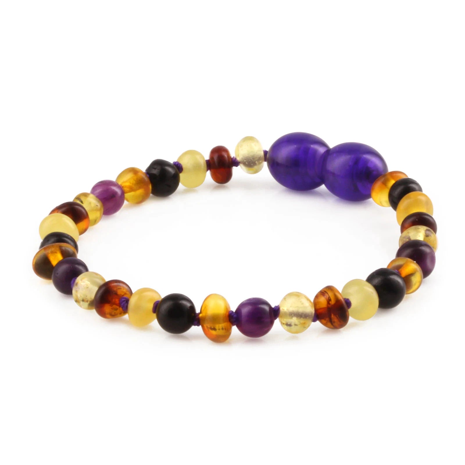 Baltic Amber Teething Bracelet with Purple Tiger Eye. Baroque 4mm - LE554-S
