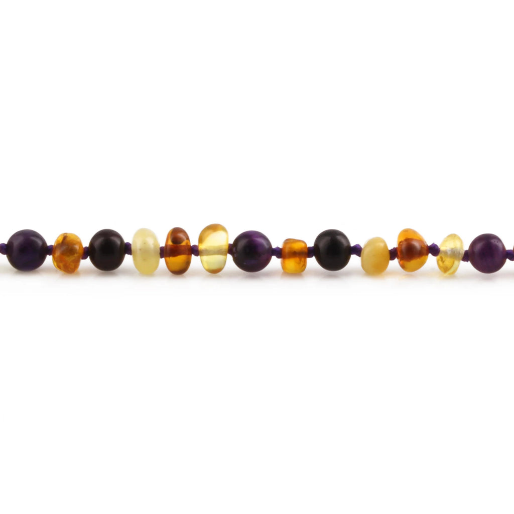 Baltic Amber Teething Bracelet with Purple Tiger Eye. Baroque 4mm - LE554-S