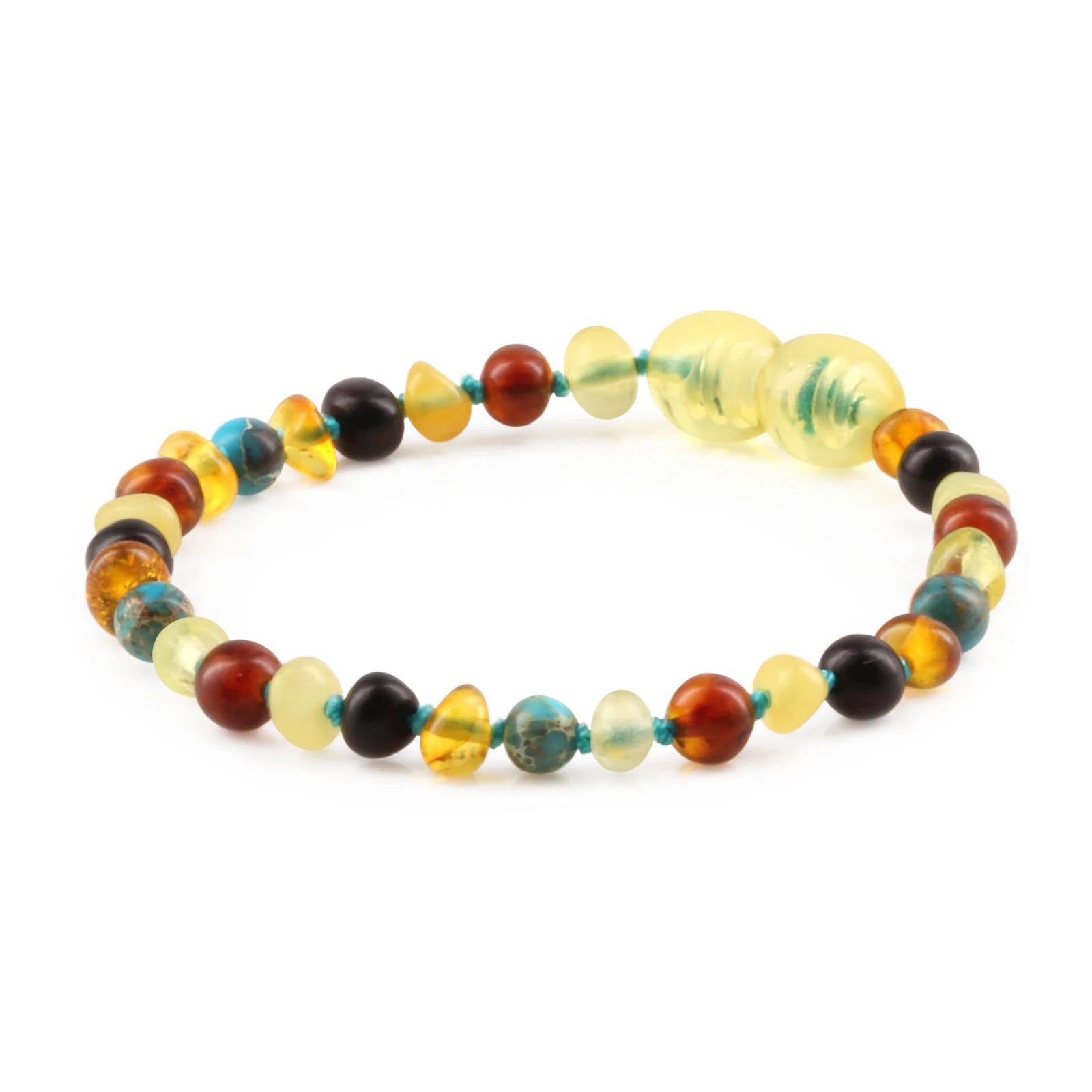 Baltic Amber Teething Bracelet with Lake Blue Imperial Jasper. Baroque 4mm - LE516