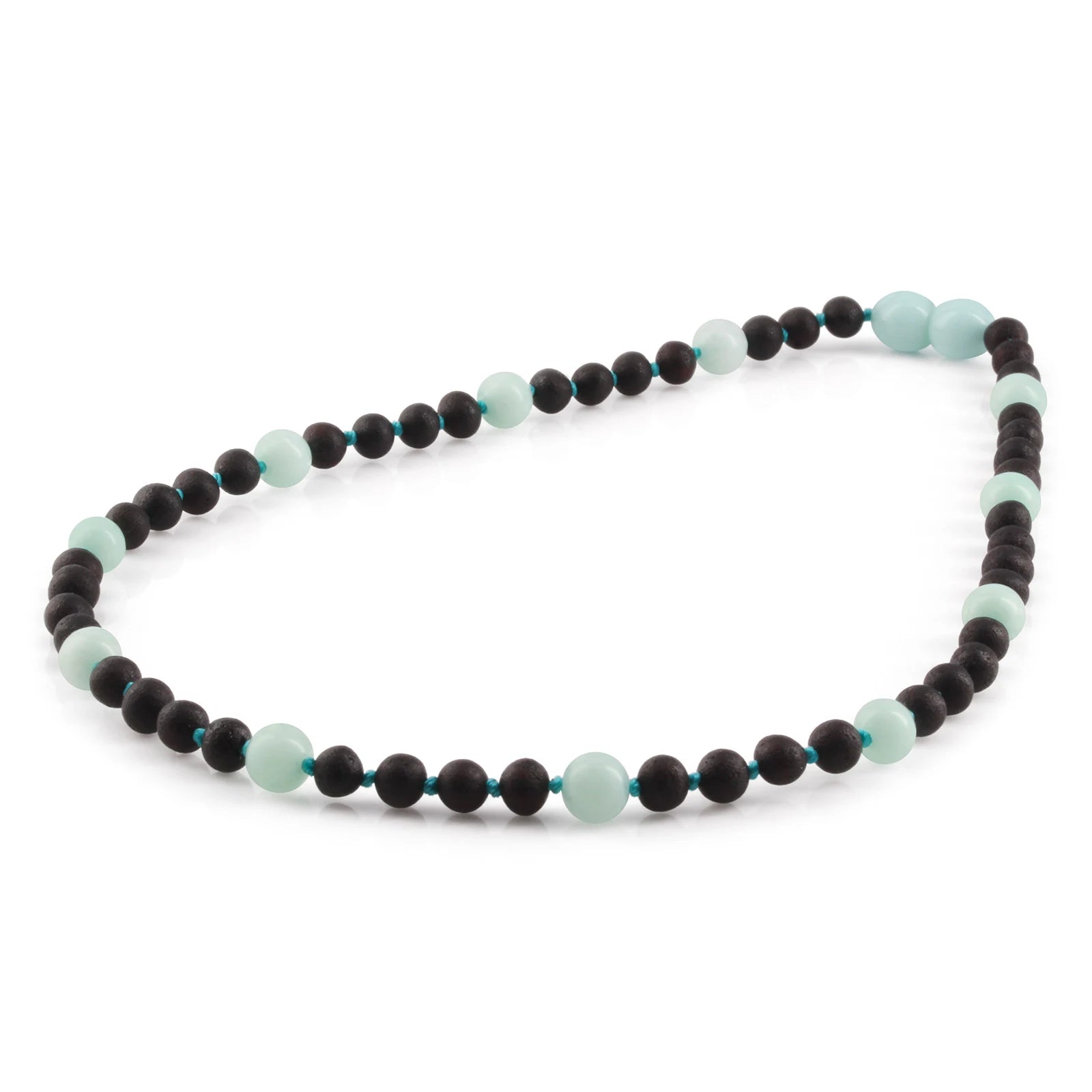 Natural Baltic Amber Junior Necklace with Sky Blue Jade. Baroque 5mm - JN85