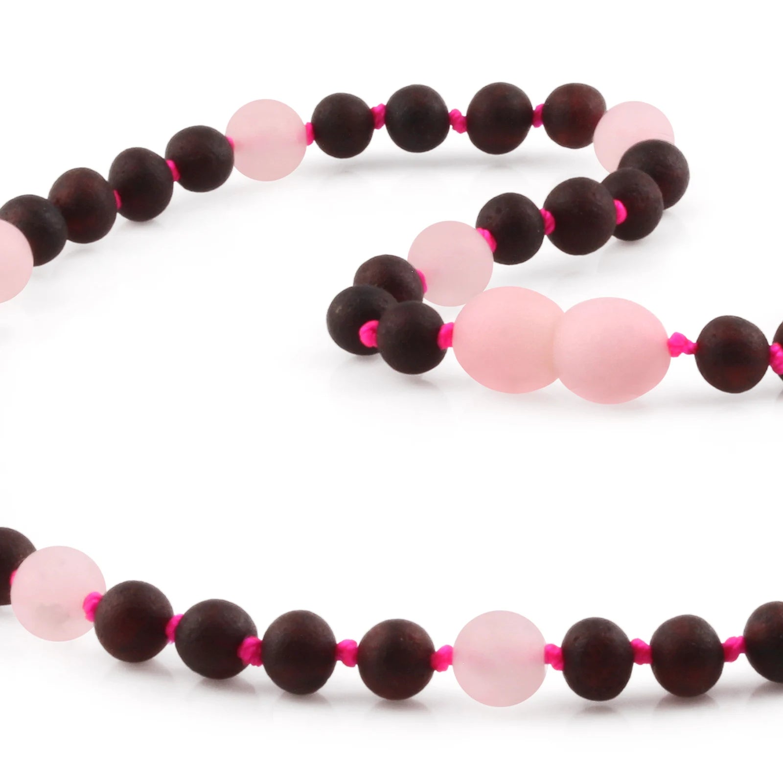 Natural Baltic Amber Junior Necklace with Rose Quartz. Baroque 5mm - JN88