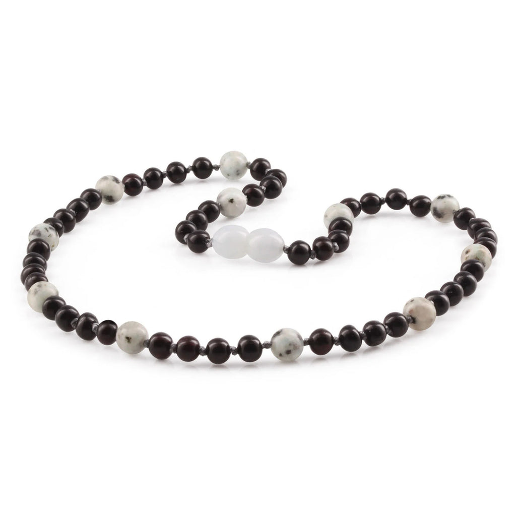 Natural Baltic Amber Junior Necklace with Kiwi Jasper. Baroque 5mm - JN90