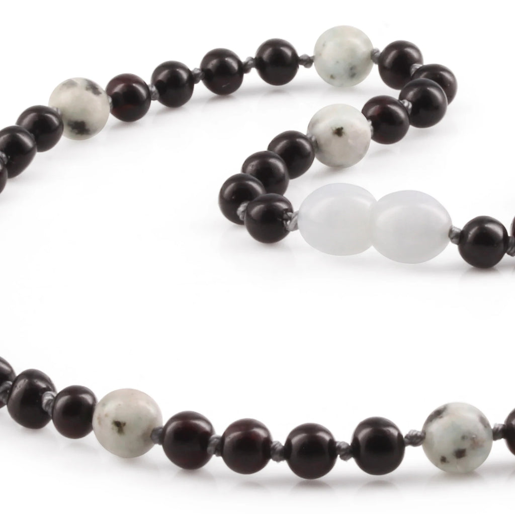 Natural Baltic Amber Junior Necklace with Kiwi Jasper. Baroque 5mm - JN90