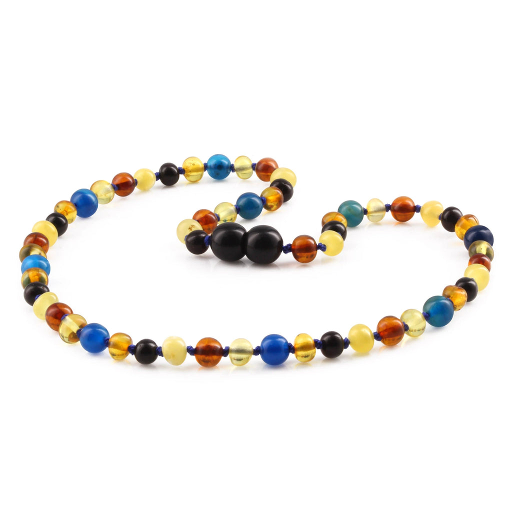 Natural Baltic Amber Junior Necklace with Blue Lace Agate. Baroque 5mm - JN94