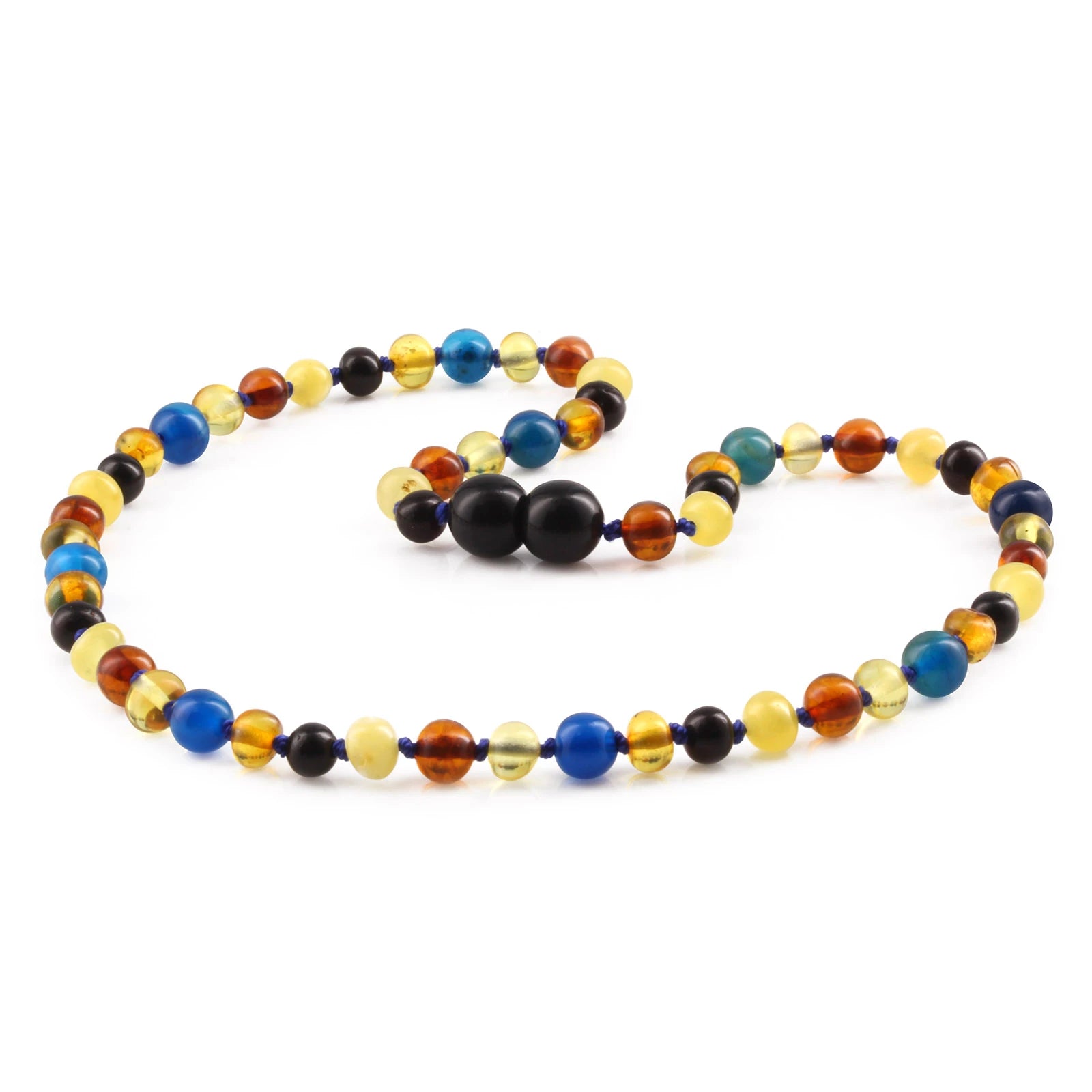 Natural Baltic Amber Junior Necklace with Blue Lace Agate. Baroque 5mm - JN94