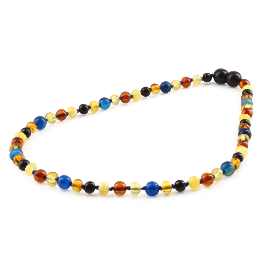 Natural Baltic Amber Junior Necklace with Blue Lace Agate. Baroque 5mm - JN94