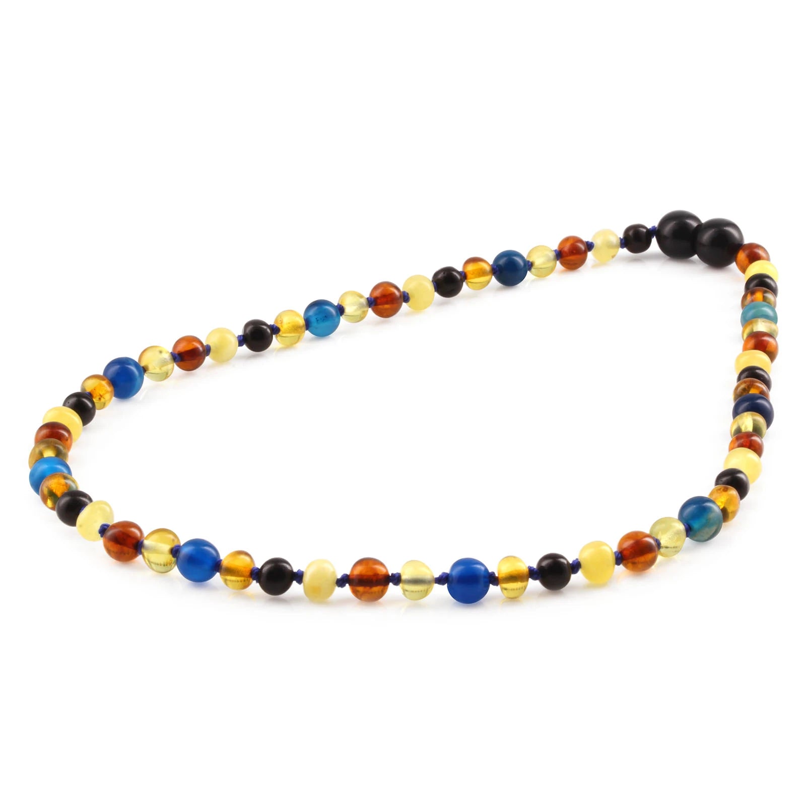 Natural Baltic Amber Junior Necklace with Blue Lace Agate. Baroque 5mm - JN94