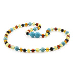 Natural Baltic Amber Junior Necklace with Turquoise. Baroque 5mm - JN95