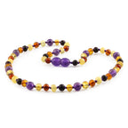 Natural Baltic Amber Junior Necklace with Amethyst. Baroque 5mm - JN83-B