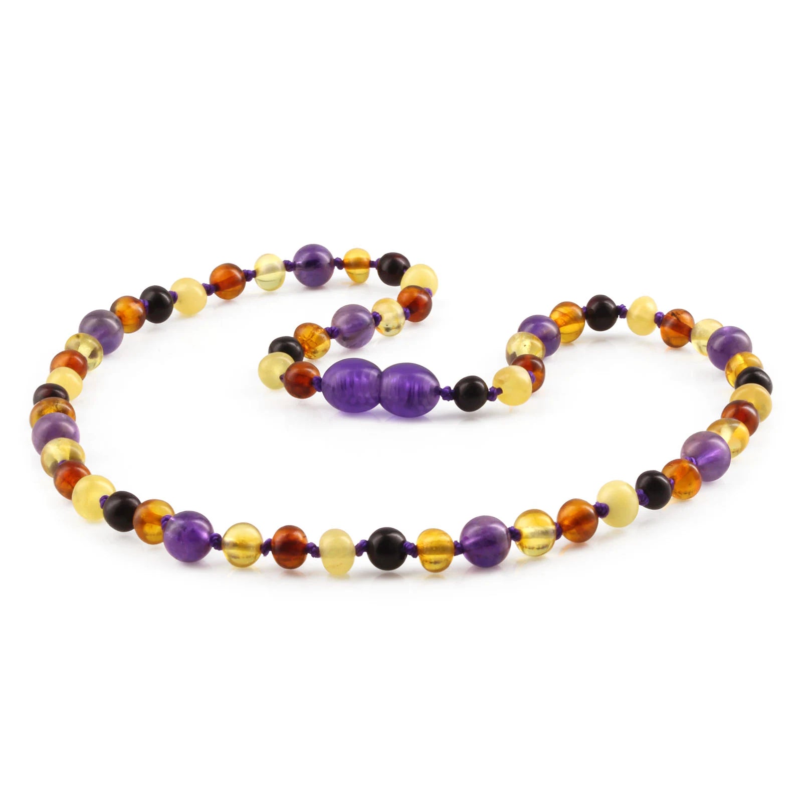 Natural Baltic Amber Junior Necklace with Amethyst. Baroque 5mm - JN83-B
