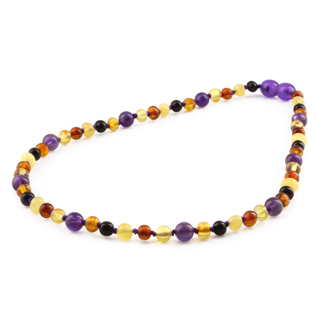 Natural Baltic Amber Junior Necklace with Amethyst. Baroque 5mm - JN83-B