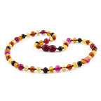 Natural Baltic Amber Junior Necklace with Pink Lace Agate. Baroque 5mm - JN97