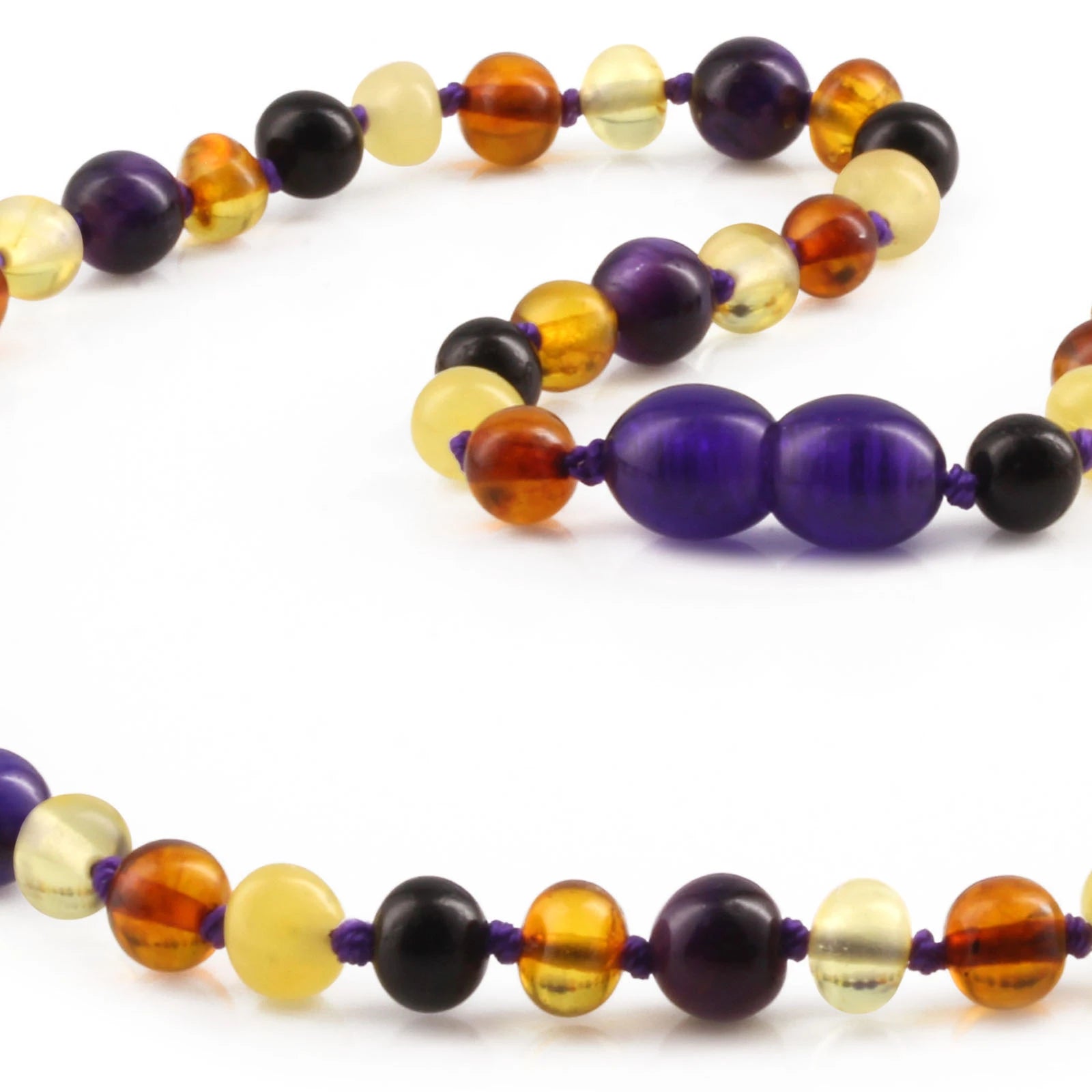 Natural Baltic Amber Junior Necklace with Purple Tiger Eye. Baroque 5mm - JN100