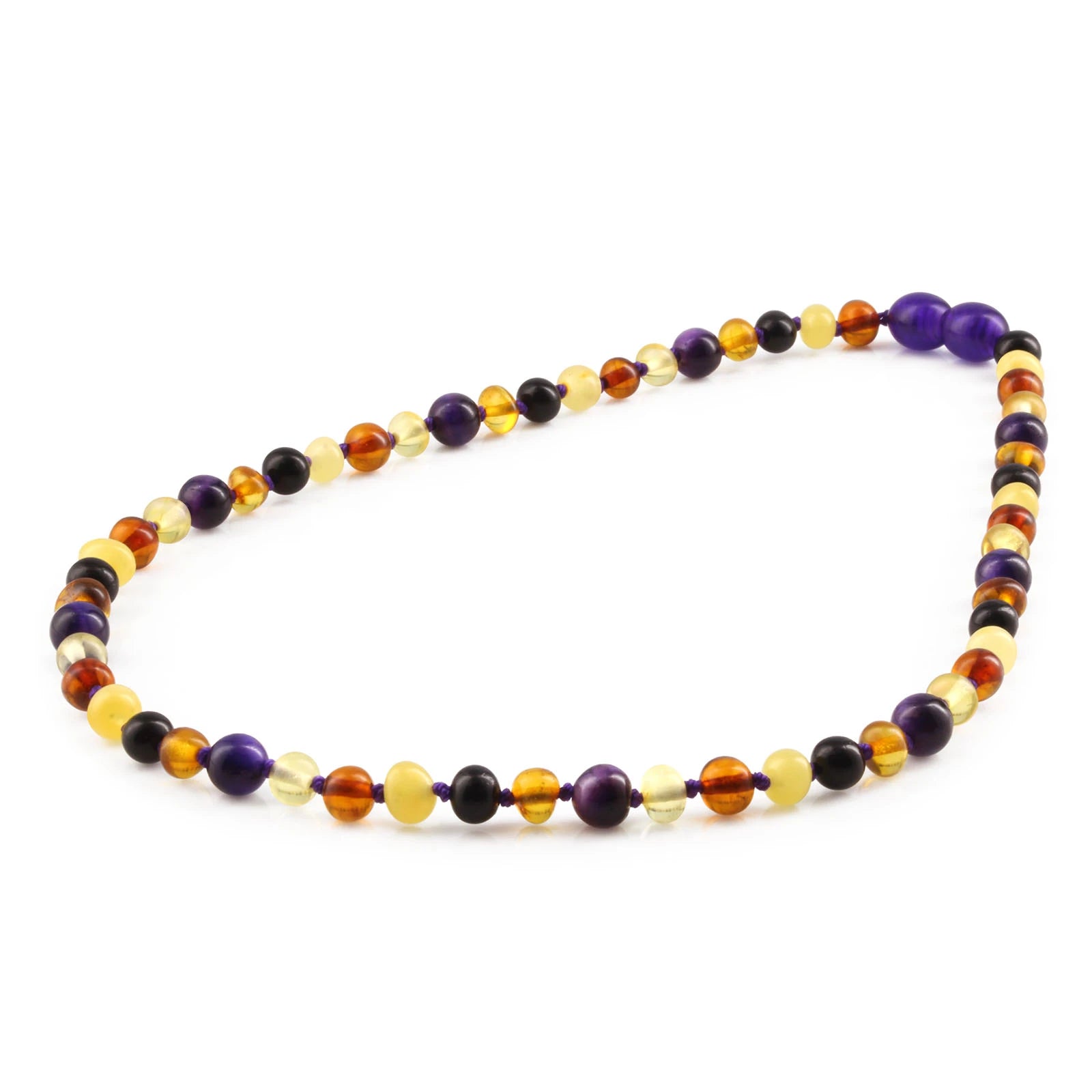 Natural Baltic Amber Junior Necklace with Purple Tiger Eye. Baroque 5mm - JN100