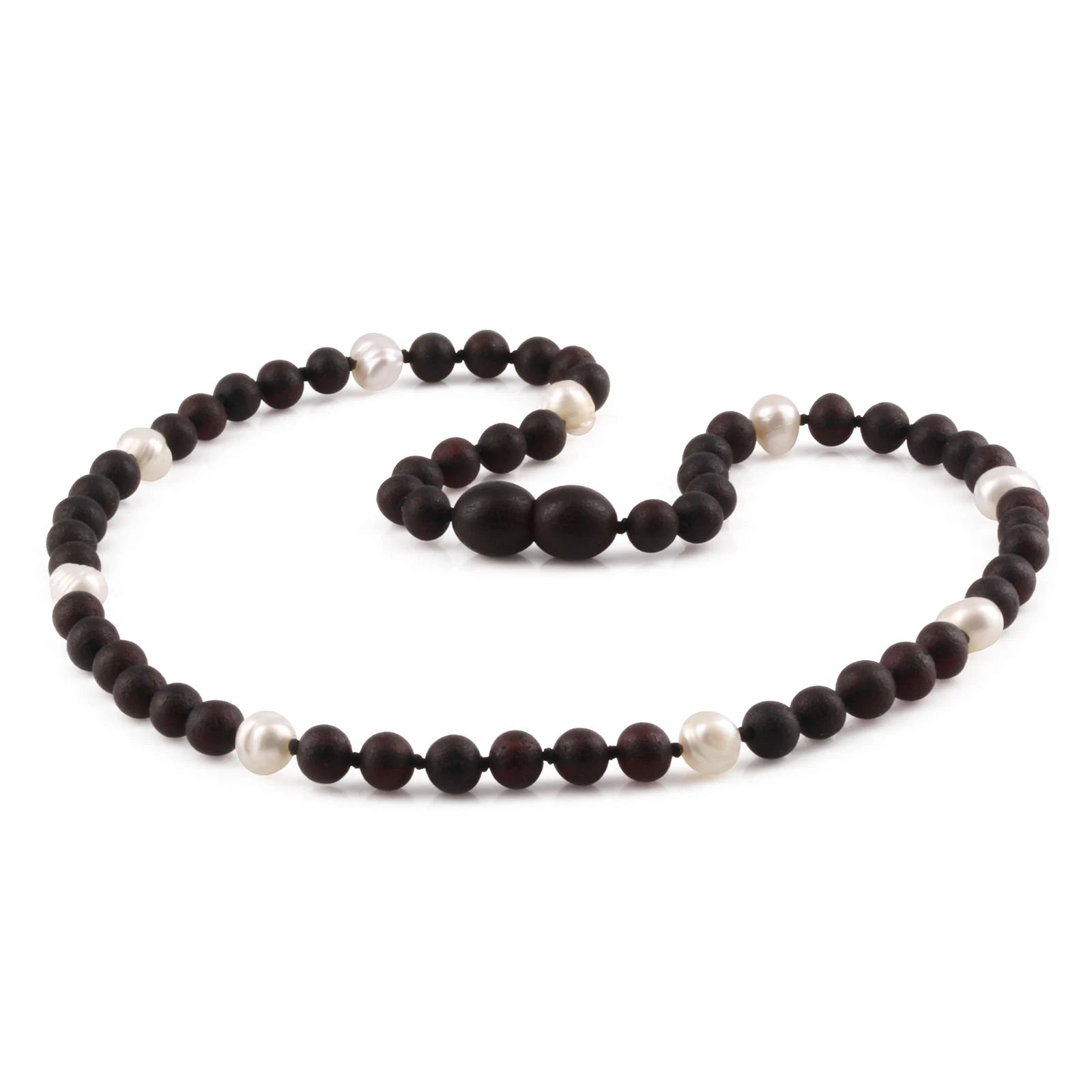 Natural Baltic Amber Junior Necklace with Freshwater Pearl. Baroque 5mm - JN104