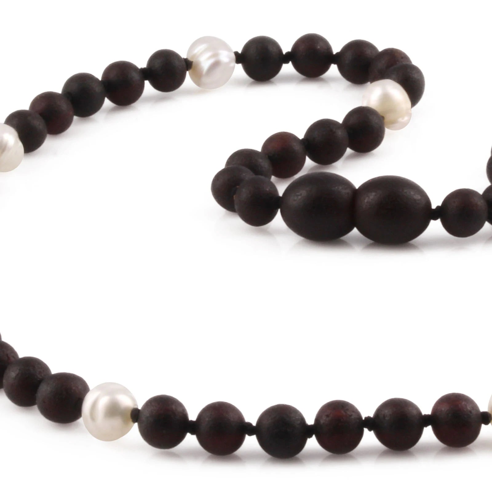 Natural Baltic Amber Junior Necklace with Freshwater Pearl. Baroque 5mm - JN104