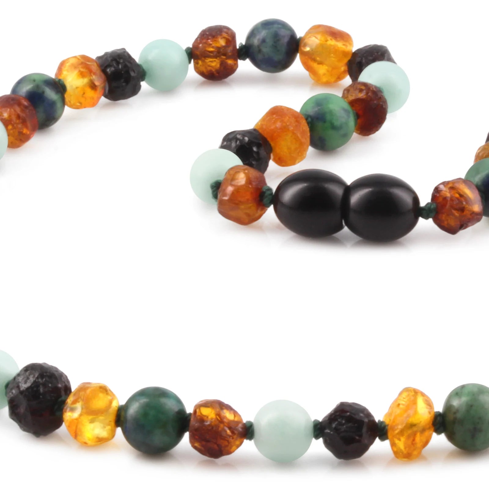 Natural Baltic Amber Junior Necklace with Sky Blue Jade & Azurite. Baroque 5mm - JN108