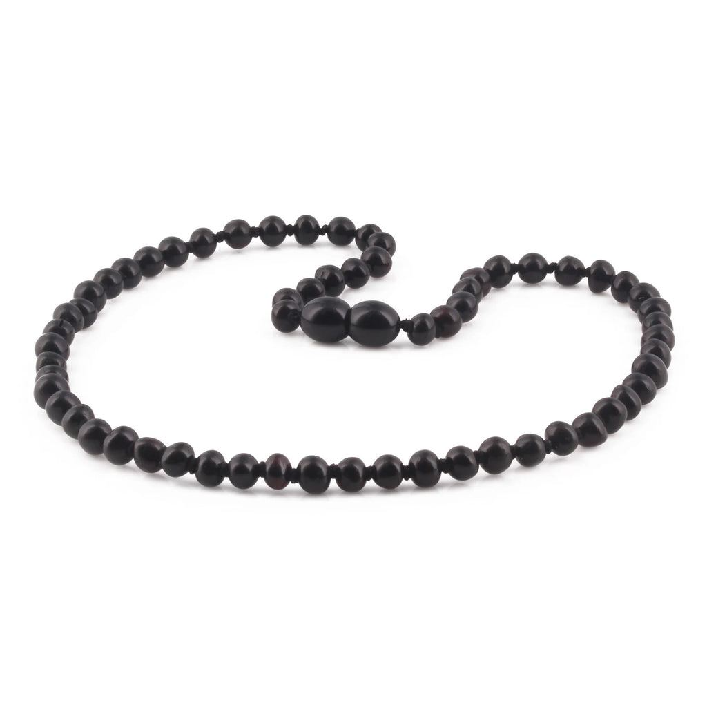 Natural Baltic Amber Junior Necklace. Baroque Black 5mm - XB54B