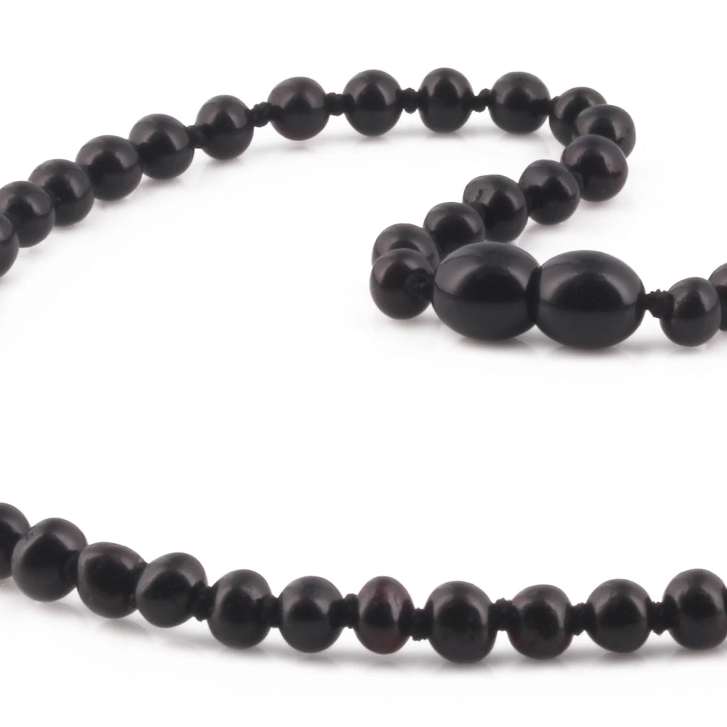 Natural Baltic Amber Junior Necklace. Baroque Black 5mm - XB54B