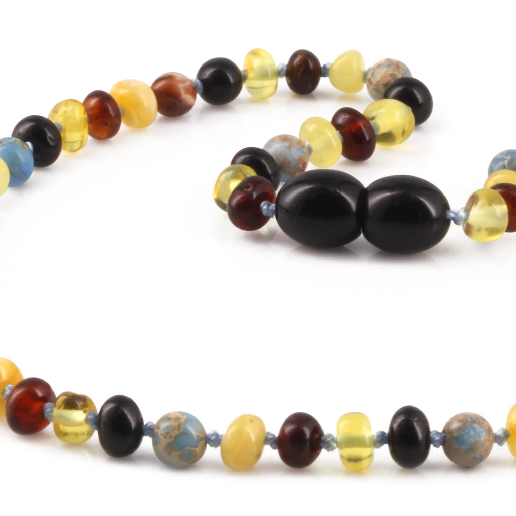 Baltic Amber Teething Necklace with Sky Blue Imperial Jasper. Baroque 4mm - LE466-S