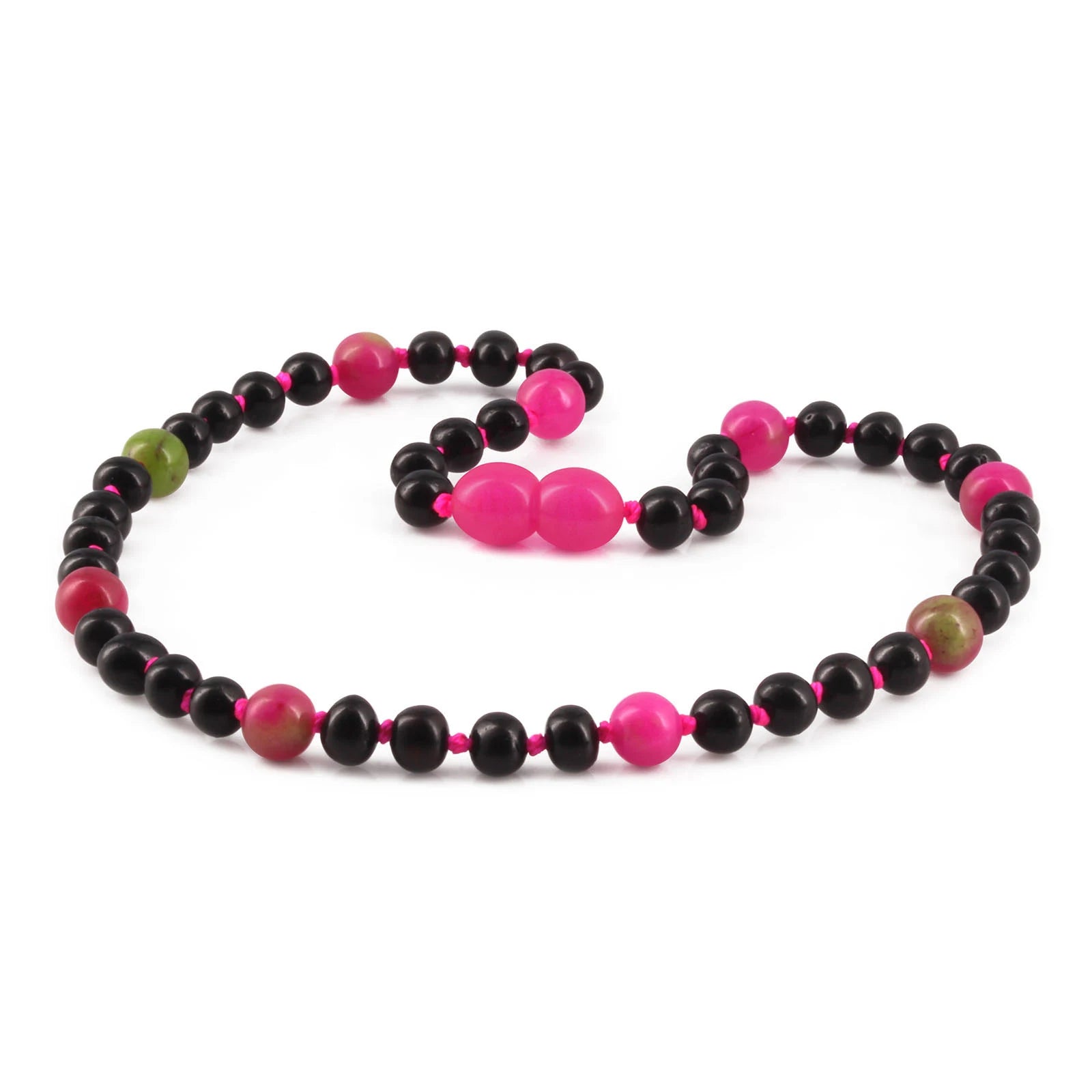 Baltic Amber Teething Necklace with Pink Jade. Baroque 5mm - LE564
