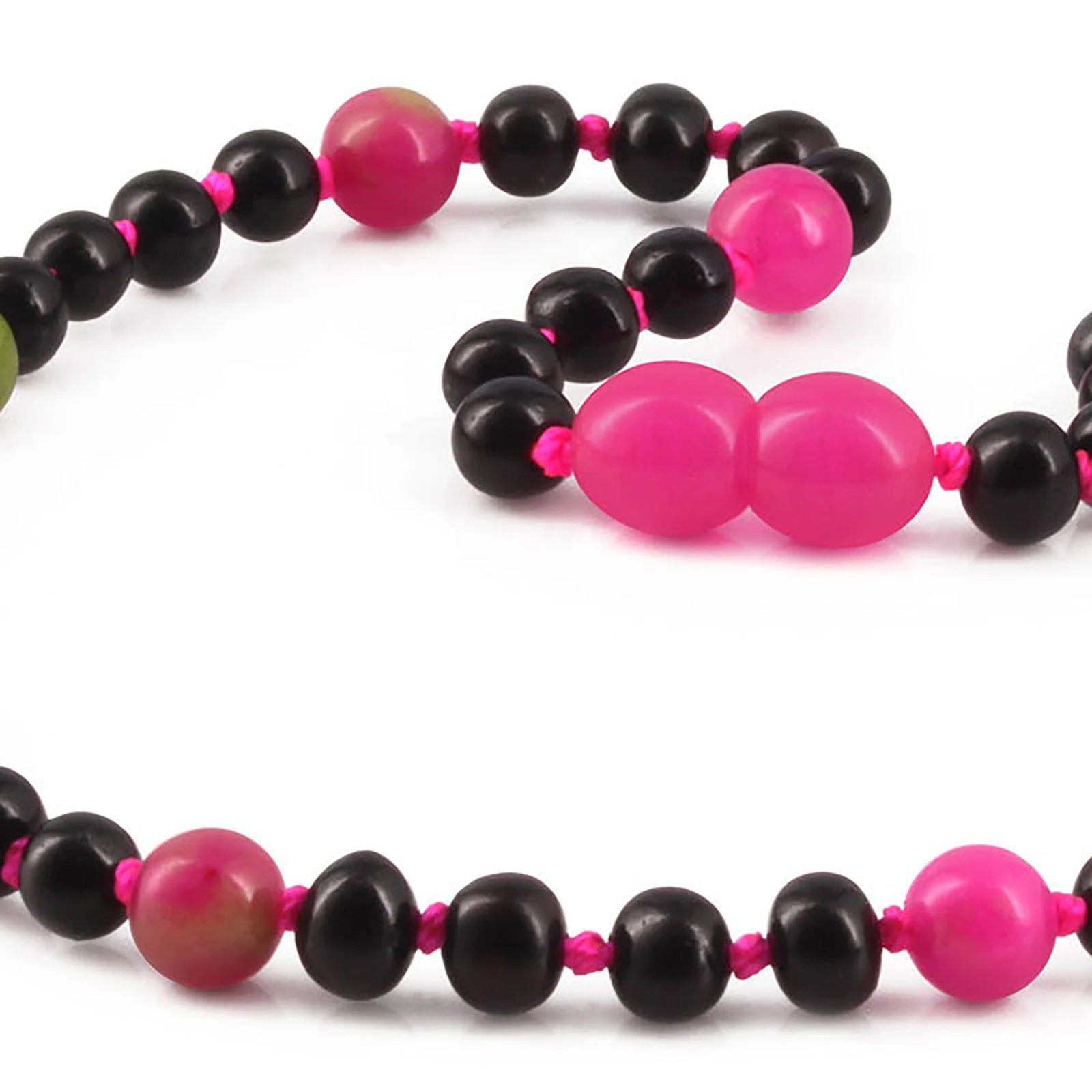 Baltic Amber Teething Necklace with Pink Jade. Baroque 5mm - LE564