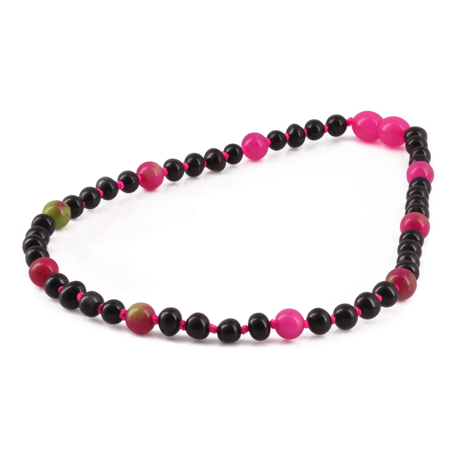 Baltic Amber Teething Necklace with Pink Jade. Baroque 5mm - LE564