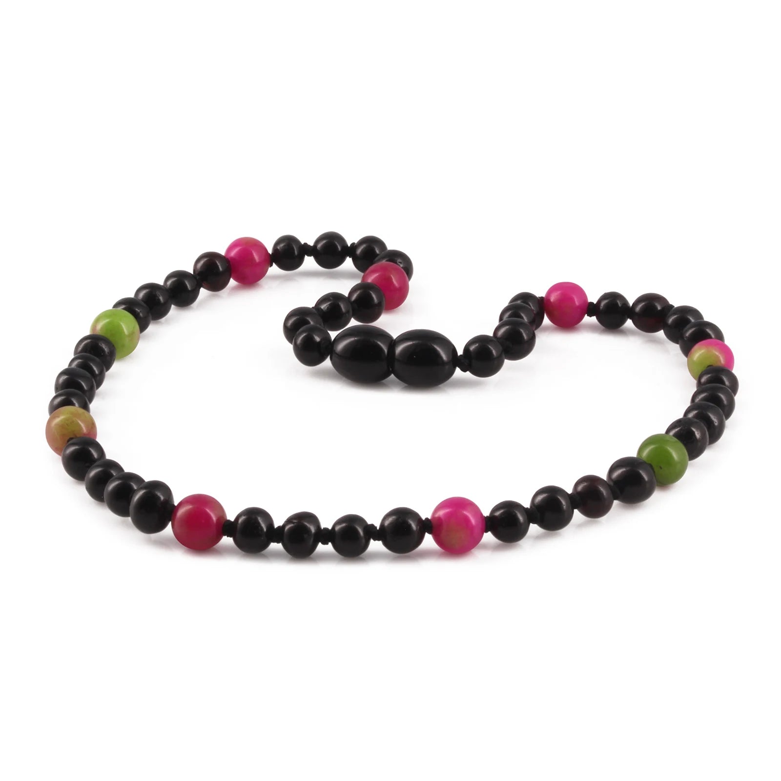 Baltic Amber Teething Necklace with Pink Jade. Baroque 5mm - LE565