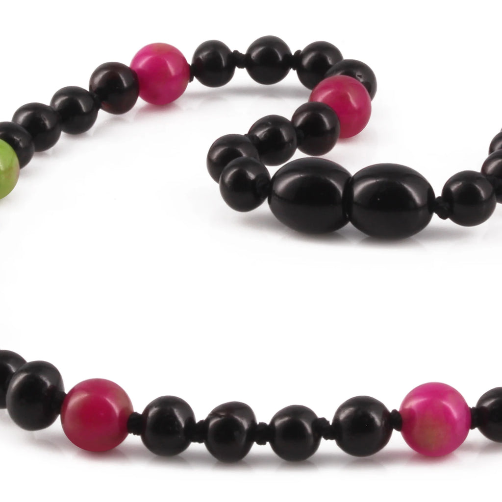 Baltic Amber Teething Necklace with Pink Jade. Baroque 5mm - LE565