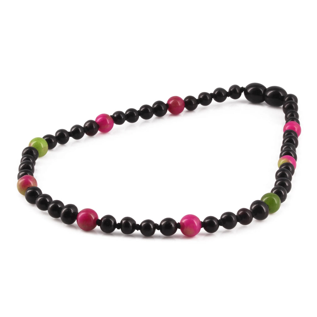 Baltic Amber Teething Necklace with Pink Jade. Baroque 5mm - LE565