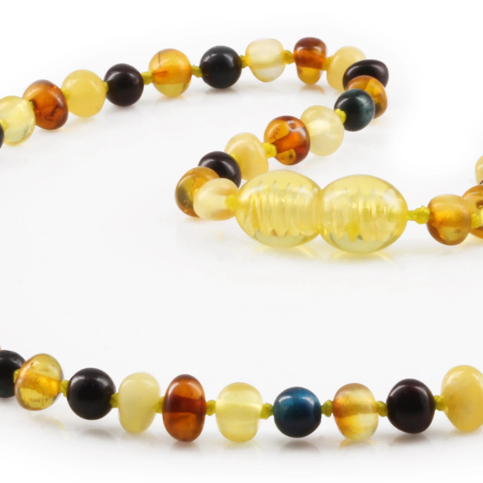 Baltic Amber Teething Necklace with Blue Tiger Eye. Baroque 4mm - LE514 V2