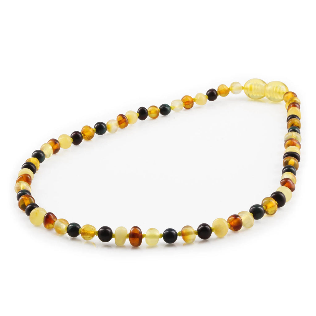 Baltic Amber Teething Necklace with Blue Tiger Eye. Baroque 4mm - LE514 V2